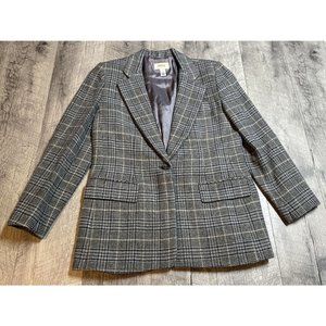Vintage Talbots Blazer Womens 6 Gray‎ Plaid Alpaca Wool Pockets Career Lined USA